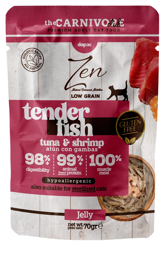 Sobre de Zen Tender Fish Low Grain Atún y gambas