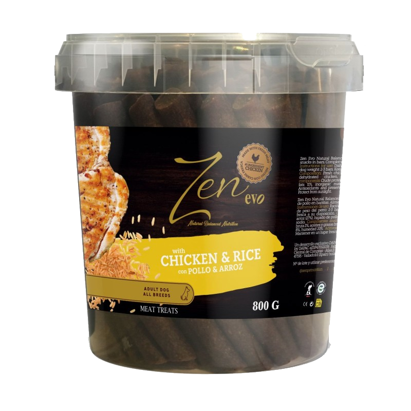 Balde de Zen Evo Barritas de frango e arroz 800 g