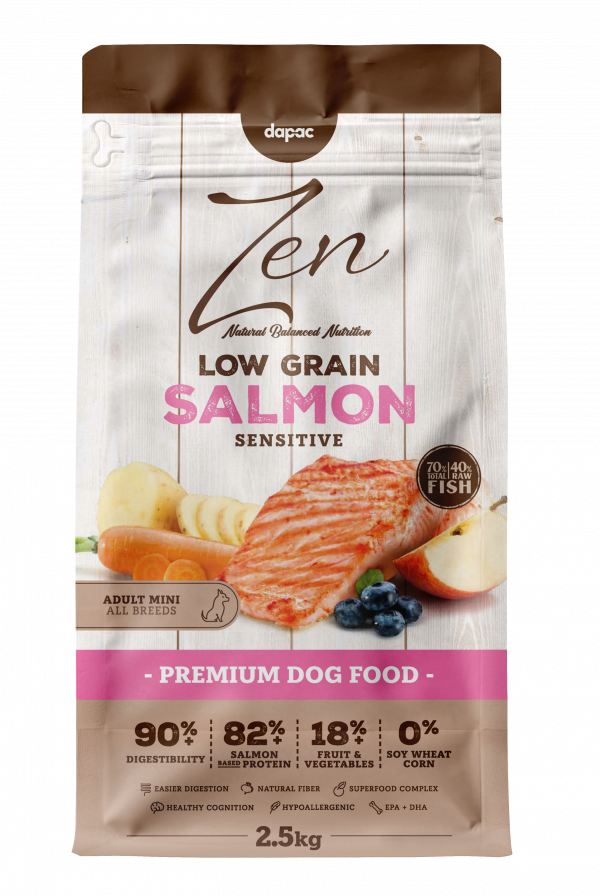 Zen Low Grain mini adult sensitive. Receta de salmón para perros adultos de razas pequeñas