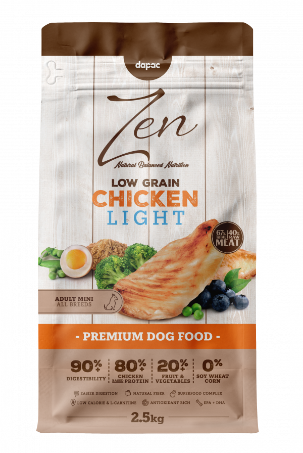 Zen Low Grain Mini adult light. Alimento premium para perros adultos razas mini con tendencia al sobrepeso