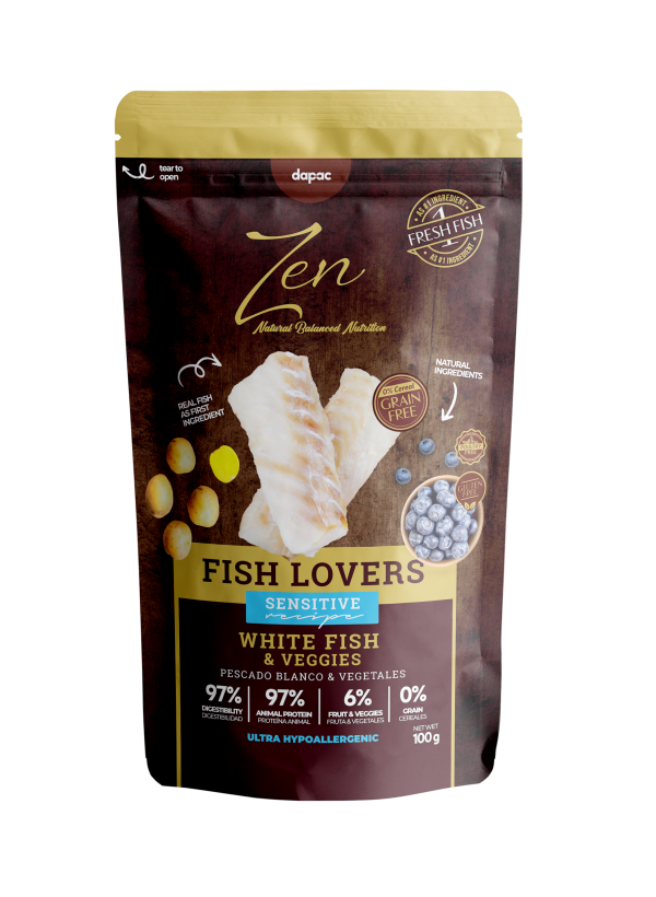 Zen Meat lovers pouches para perros pescado blanco con vegetales y arándanos