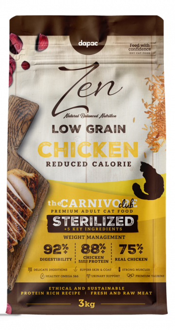 Zen cat low grain sterilized. Alimento completo para gatos esterilizados.