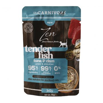 Alimento húmedo para gatos Zen Dapac sabor atún y almejas en gelatina, sobre de 70g