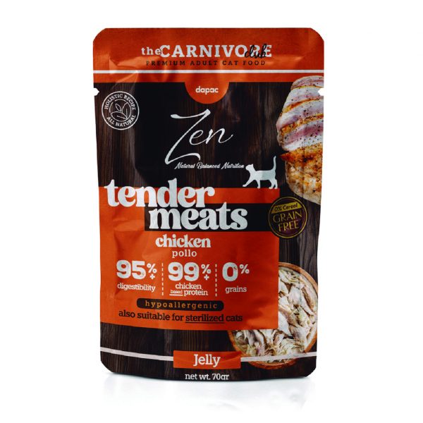 Alimento húmedo para gatos Zen Dapac sabor pollo en gelatina, sobre de 70g