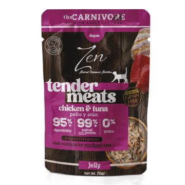 "Alimento húmedo para gatos Zen Dapac sabor pollo y atún en gelatina, sobre de 70g