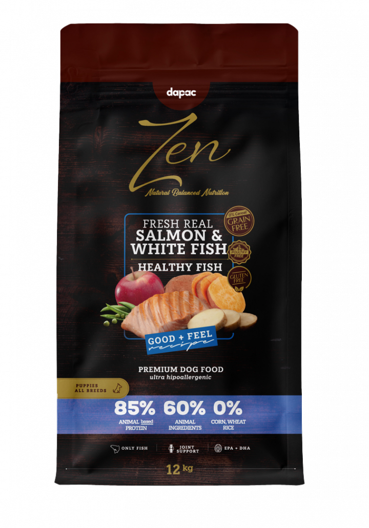 Alimento seco con Salmón fresco y pescado blanco para cachorros.