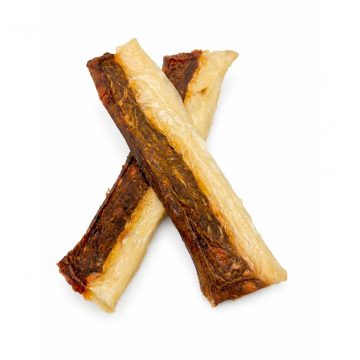 Palito de colágeno de doble capa con pollo snack masticable dental para perros.